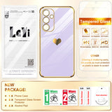 LeYi for Galaxy A35-5G Phone Case: Tempered Glass Screen Protector [2 Pcs]+ Full Camera Lens Protection, Love Heart Plating Girly Women Luxury Soft TPU Shockproof Case