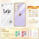LeYi Compatible for Galaxy A54-5G Phone Case: with 2Pcs Tempered Glass Screen Protector+ Full Camera Lens Protection,[Love Heart Pattern] Plating Gold Edge