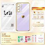 LeYi for Samsung Galaxy A25 5G Phone Case: with Tempered Glass Screen Protector [2 Pcs]+ Full Camera Lens Protection, Love Heart Plating Women Luxury Soft TPU Shockproof Case
