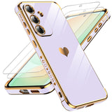 LeYi for Samsung Galaxy S25-FE Case: Screen Protector [2 Pcs] + Full Camera Lens Protection,Love Heart Plating Luxury Cell Android Basic Funda para S25FE S 25 FE