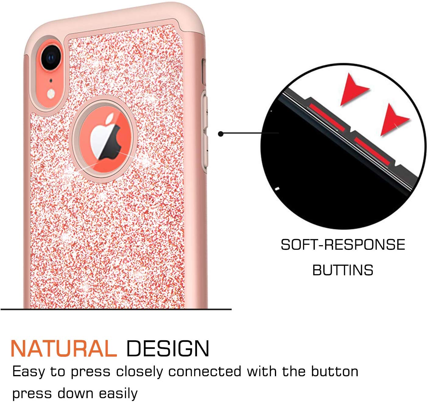 iPhone XR Case with Tempered Glass Screen Protector [2 Pack], LeYi  Phone Cover Cases for Apple iPhone XR 10 10XR (6.1") TP Rose Gold