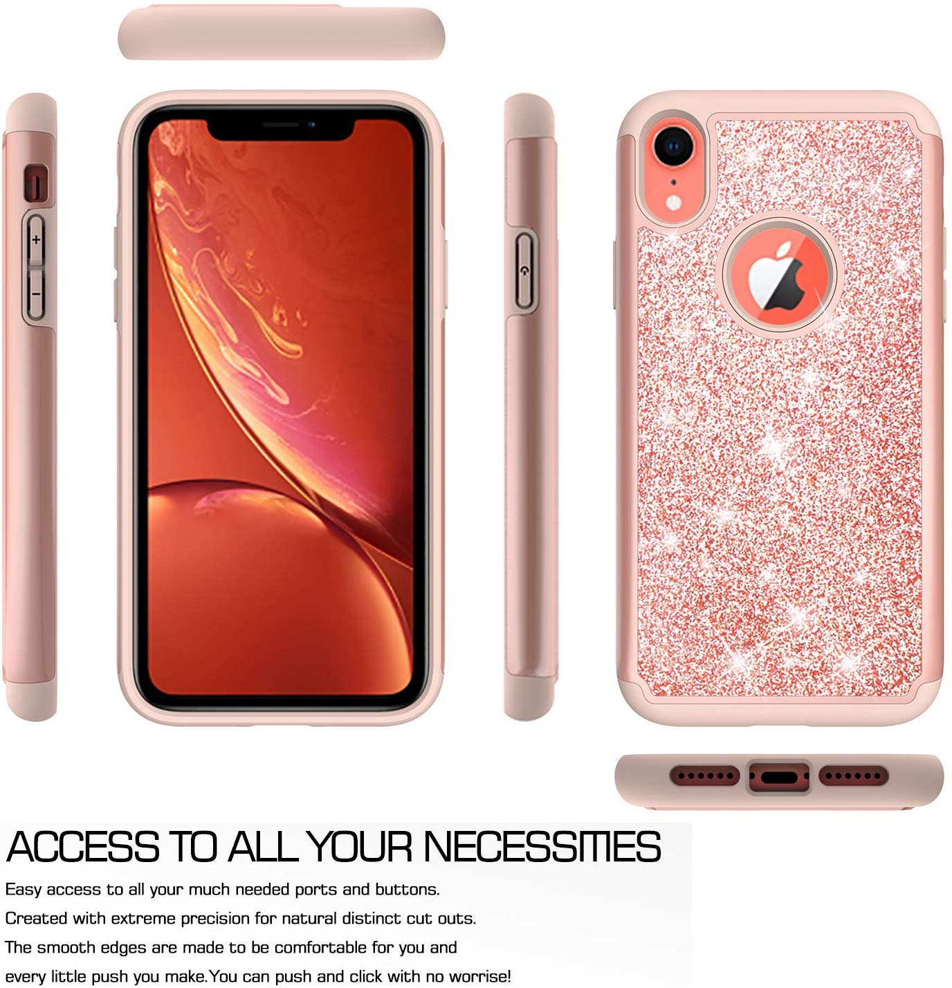 iPhone XR Case with Tempered Glass Screen Protector [2 Pack], LeYi  Phone Cover Cases for Apple iPhone XR 10 10XR (6.1") TP Rose Gold